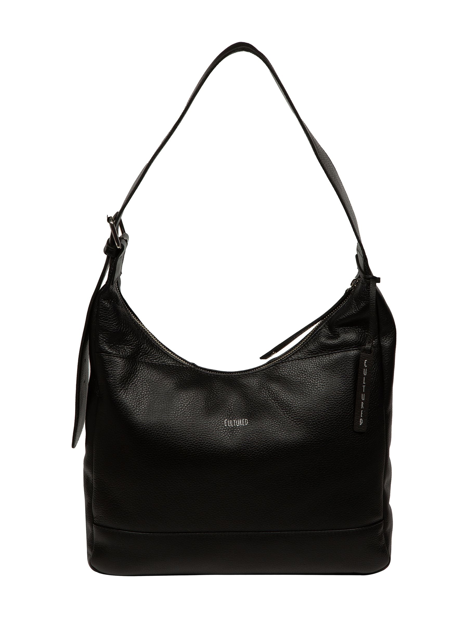 Cultured London black leather shoulder bag with silver fittings - British product