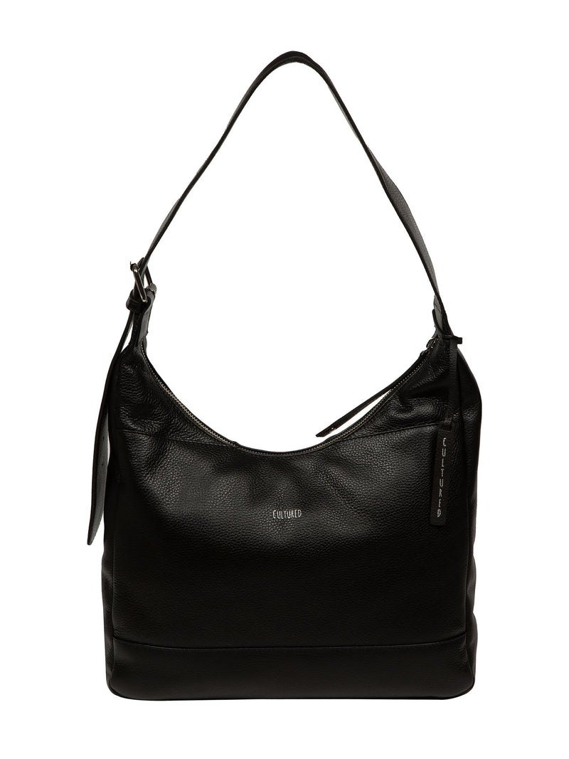 Cultured London black leather shoulder bag with silver fittings - British product
