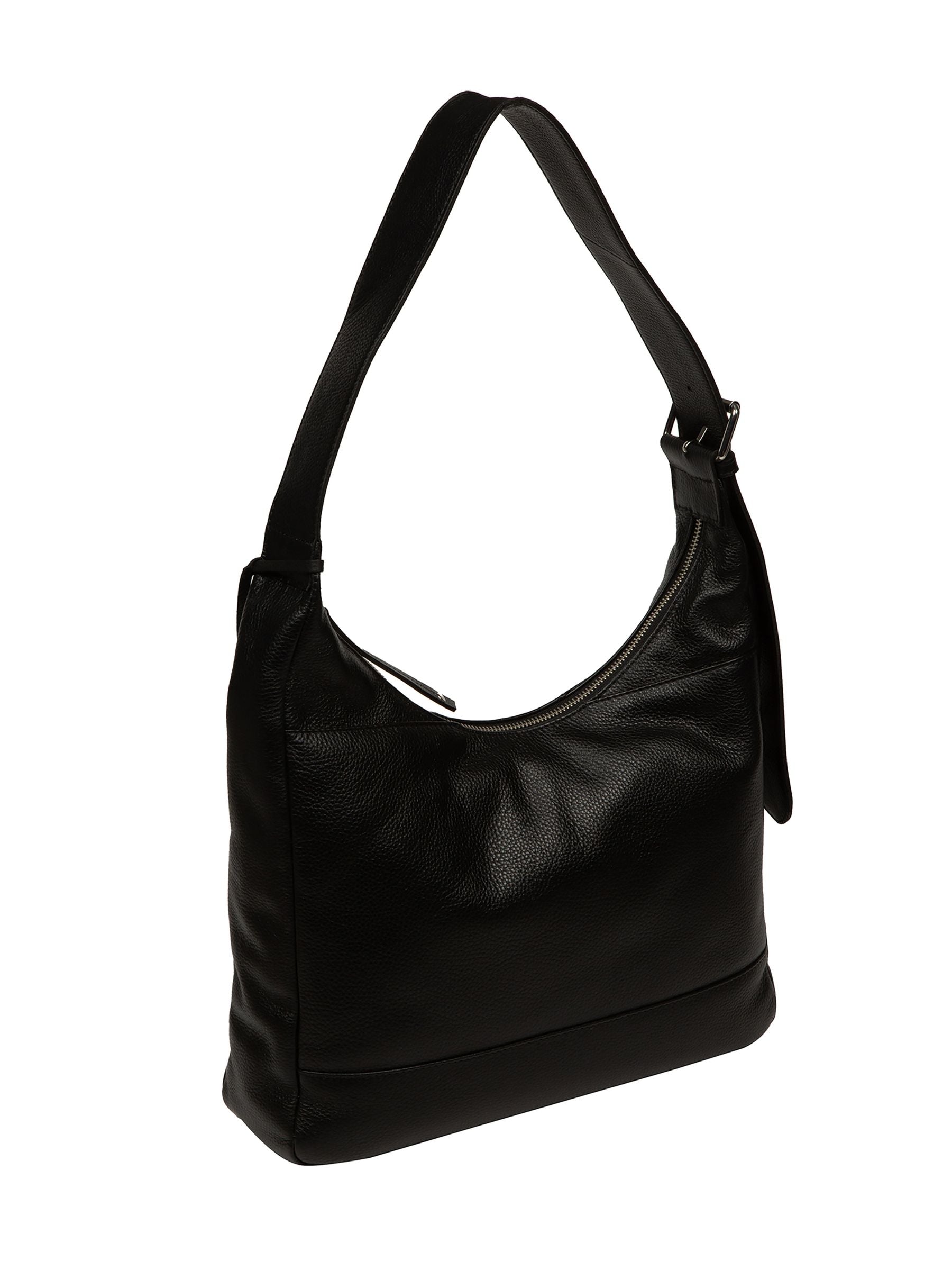 Cultured London black leather shoulder bag with silver fittings - British product