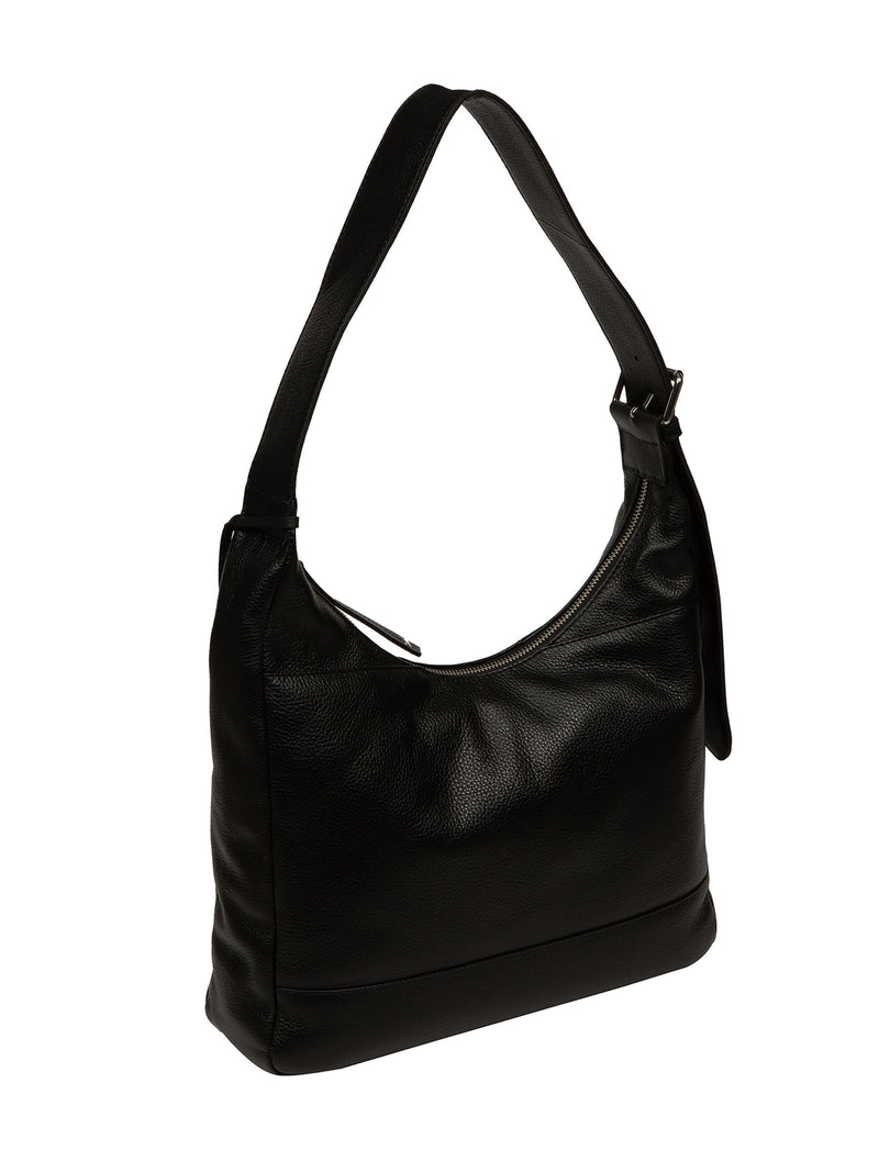 Cultured London black leather shoulder bag with silver fittings - British product