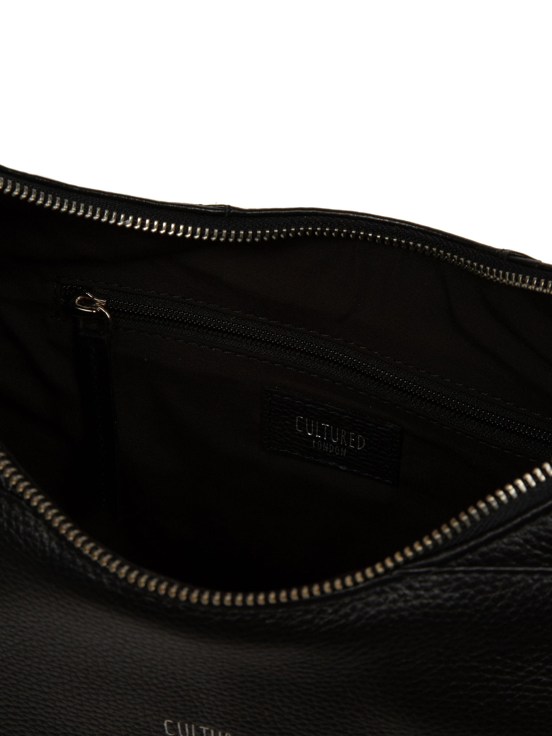 Cultured London black leather shoulder bag with silver fittings - British product