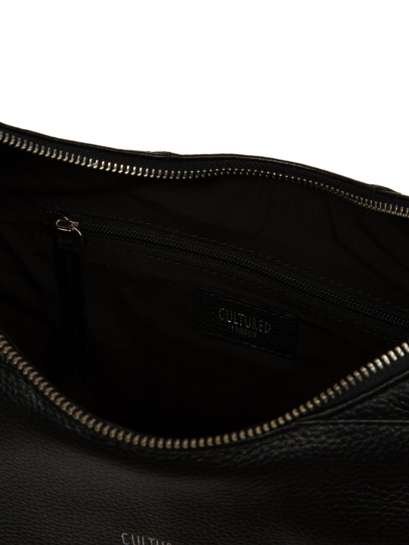 Cultured London black leather shoulder bag with silver fittings - British product