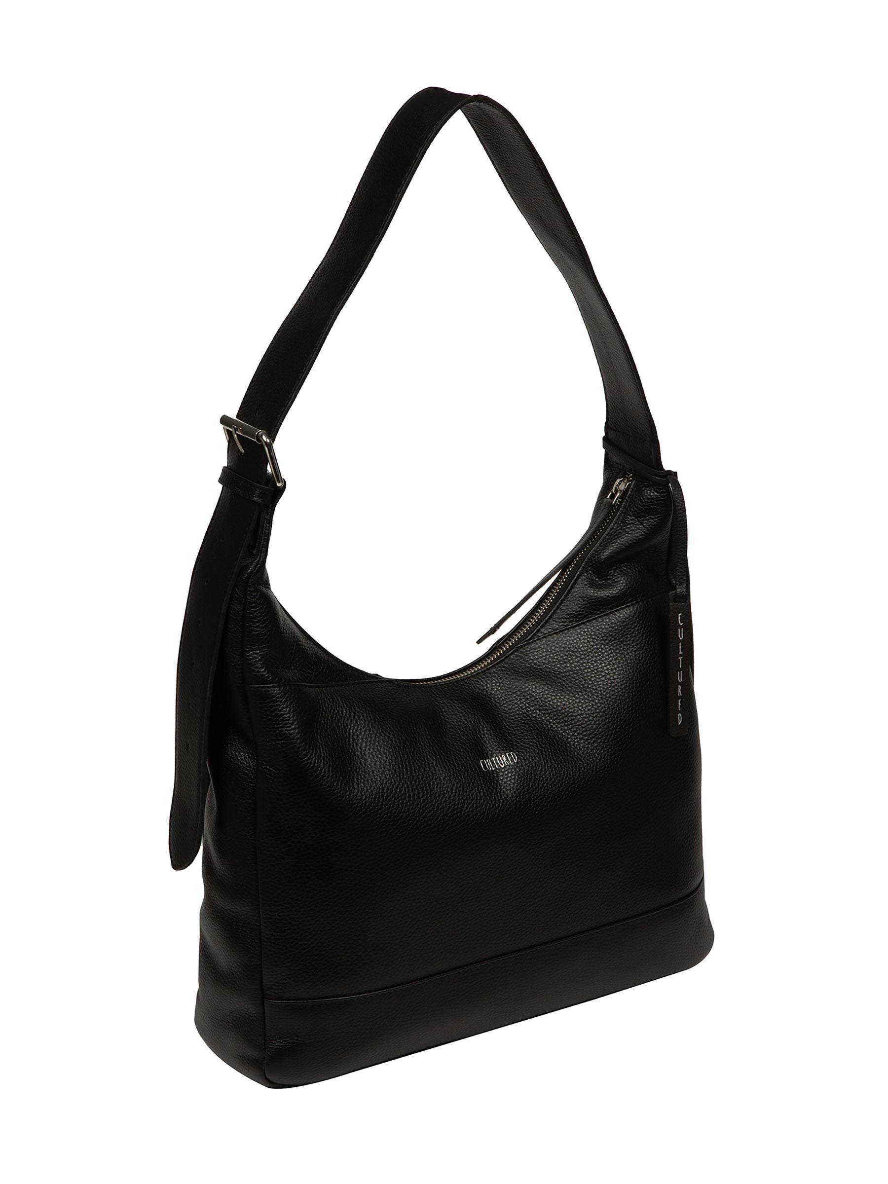 Cultured London black leather shoulder bag with silver fittings - British product