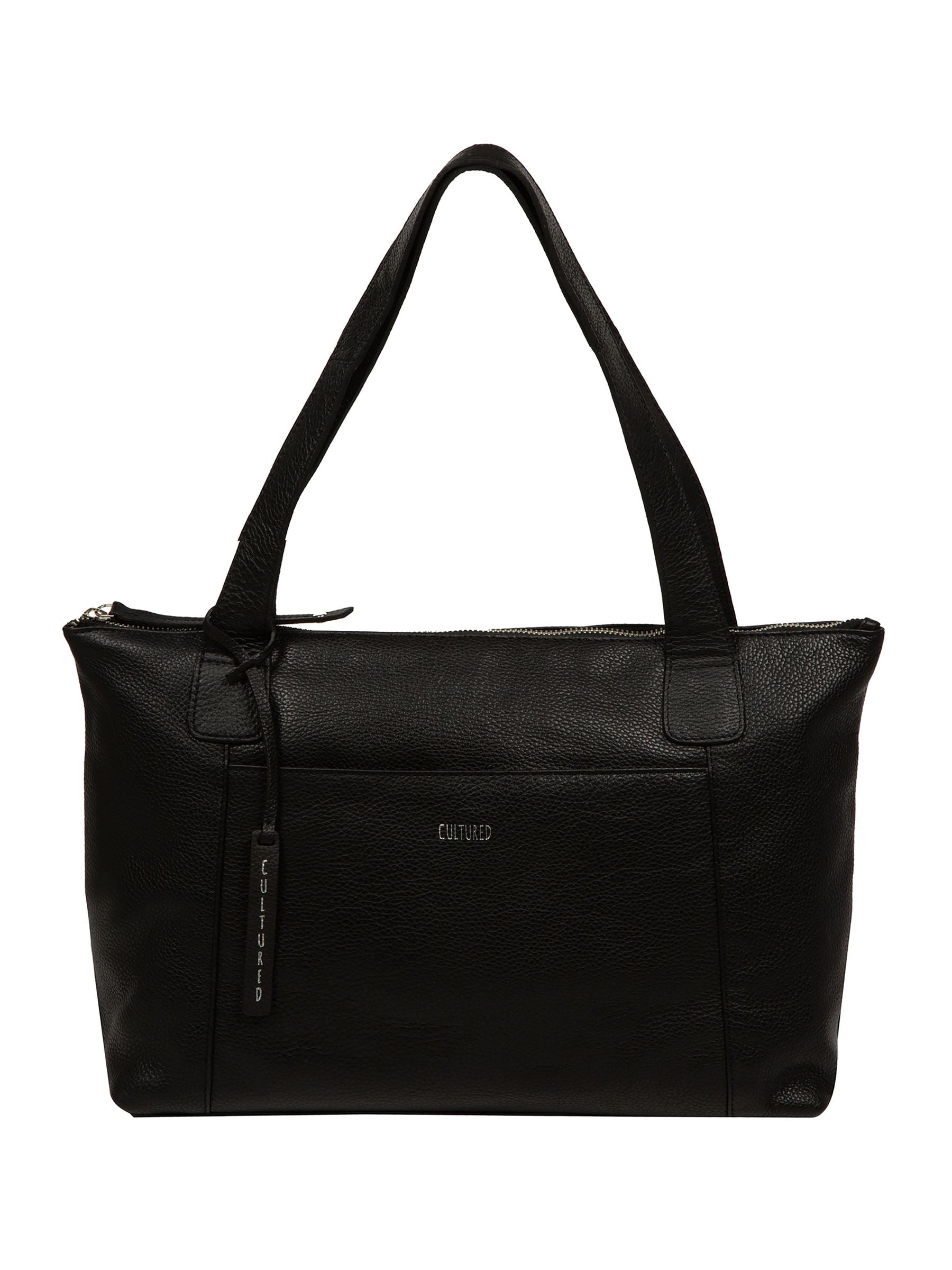 Cultured London Black Marina leather tote bag, British brand