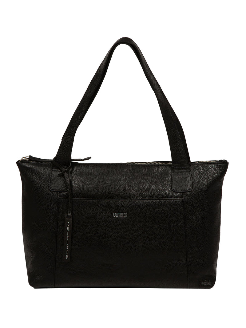 Cultured London Black Marina leather tote bag, British brand