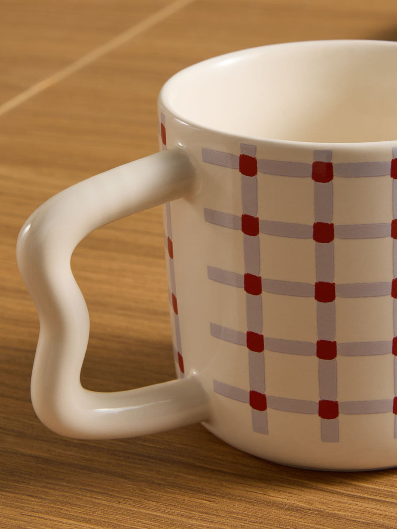 MADE.COM purple check mugs set of 4 (British brand)