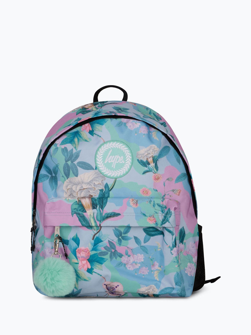 Hype Blue Blooms Camo backpack, imported from the UK
