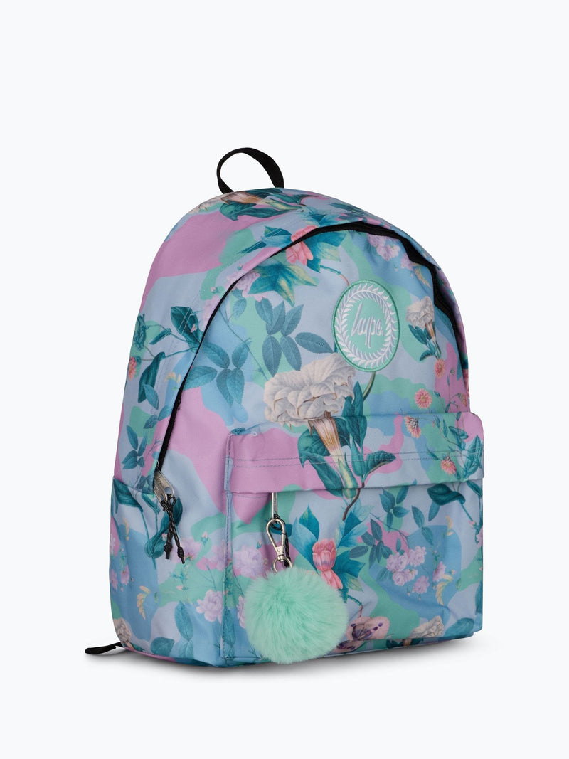 Hype Blue Blooms Camo backpack, imported from the UK