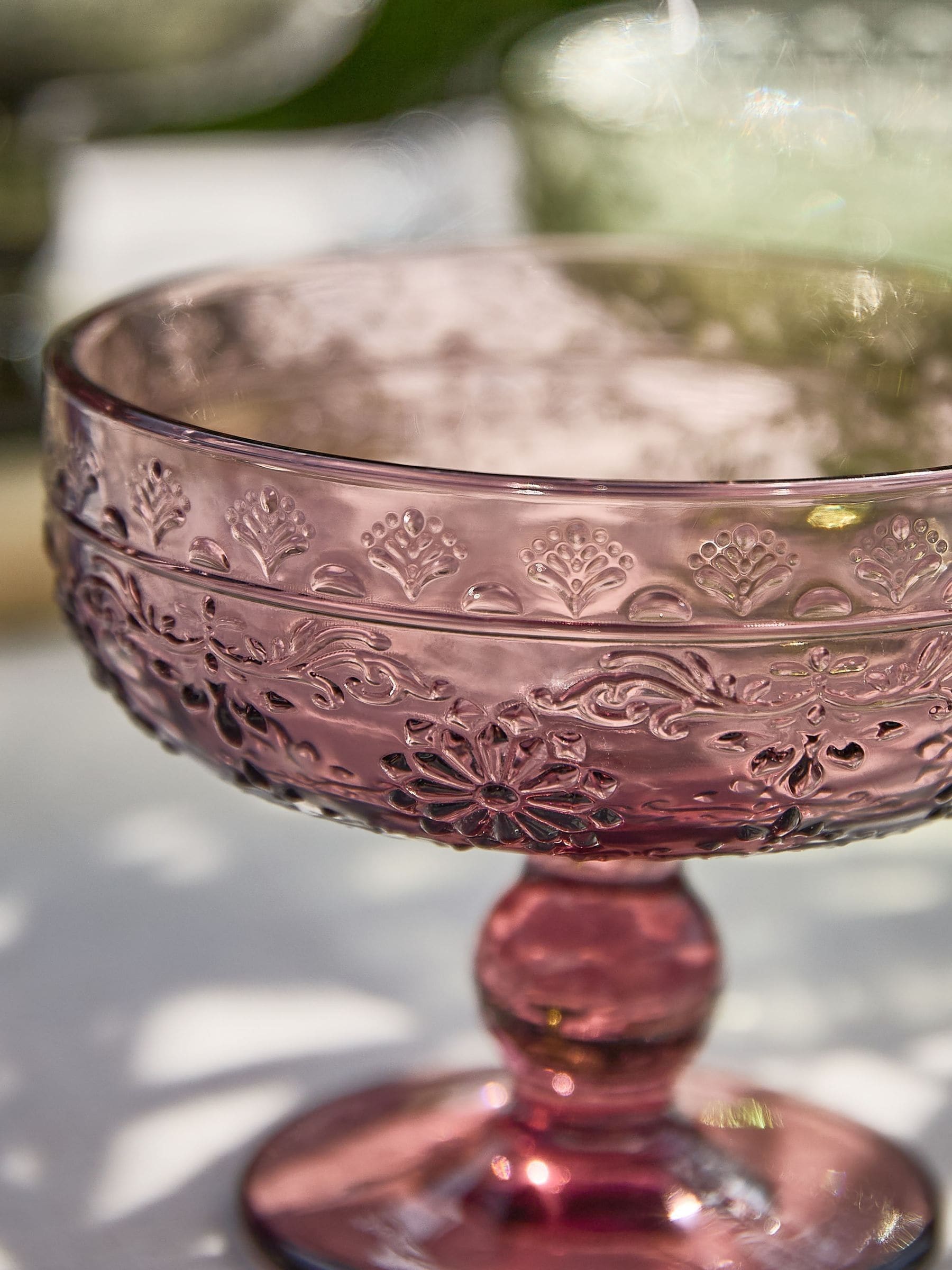 Dibor set of 4 multi-embossed footed glass bowls (British brand)