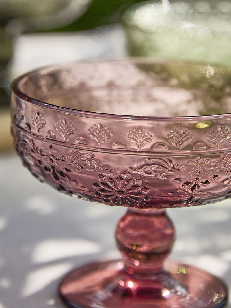 Dibor set of 4 multi-embossed footed glass bowls (British brand)