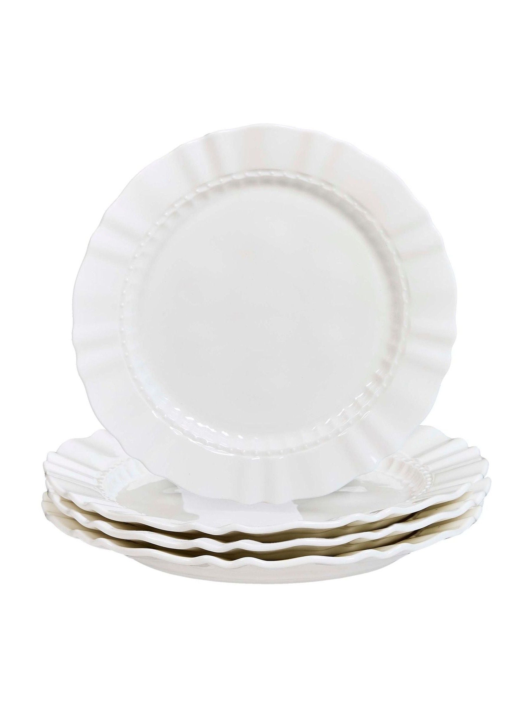 Dibor white rippled stoneware dinner plates set of 4, UK version