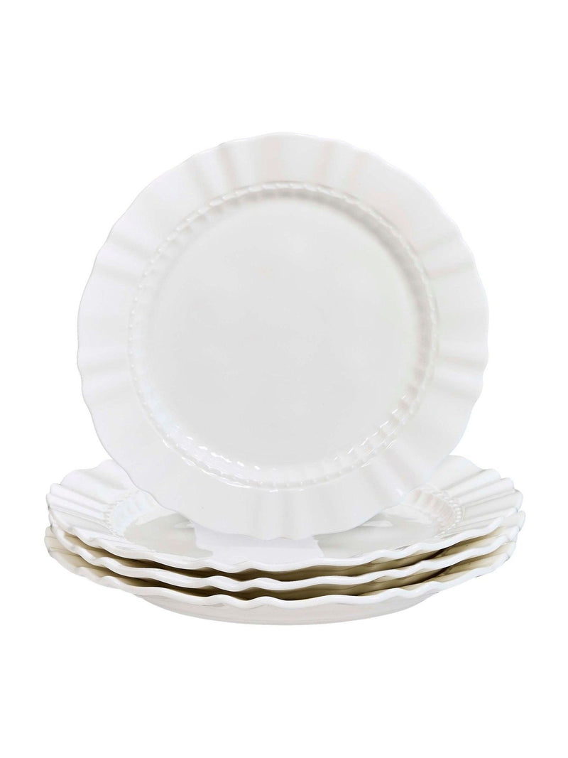 Dibor white rippled stoneware dinner plates set of 4, UK version