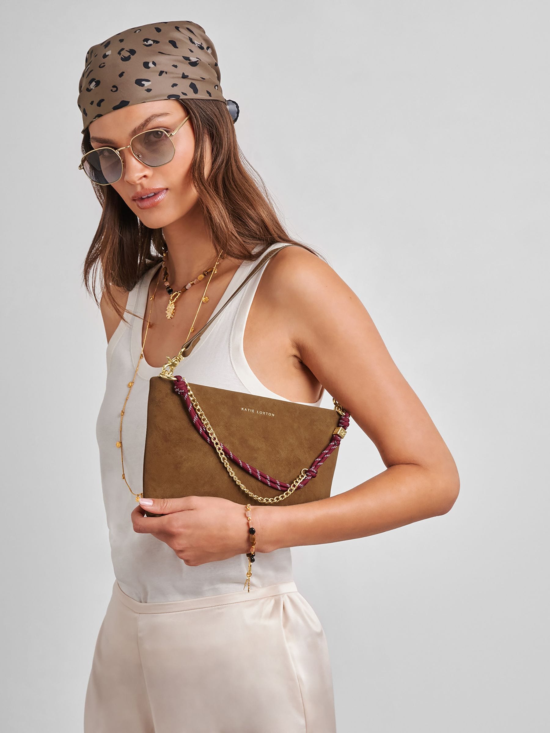 Katie Loxton shoulder bag caramel suedette cord small - British product