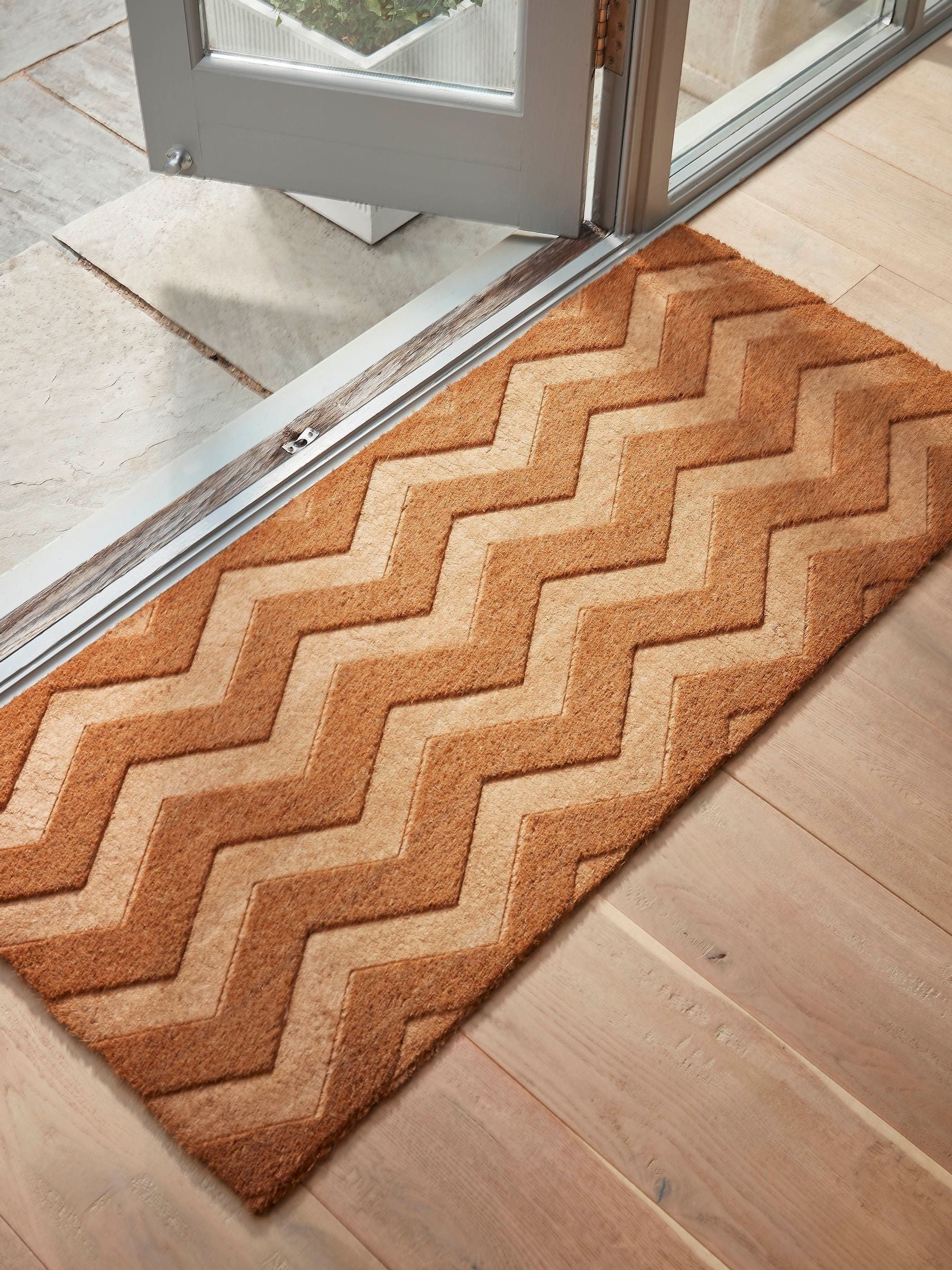 Cox & Cox natural double embossed chevron doormat 125x55cm, UK version