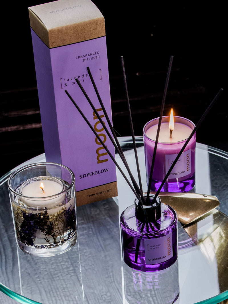 Stoneglow Lavender & Mint soy wax candle, imported from the UK