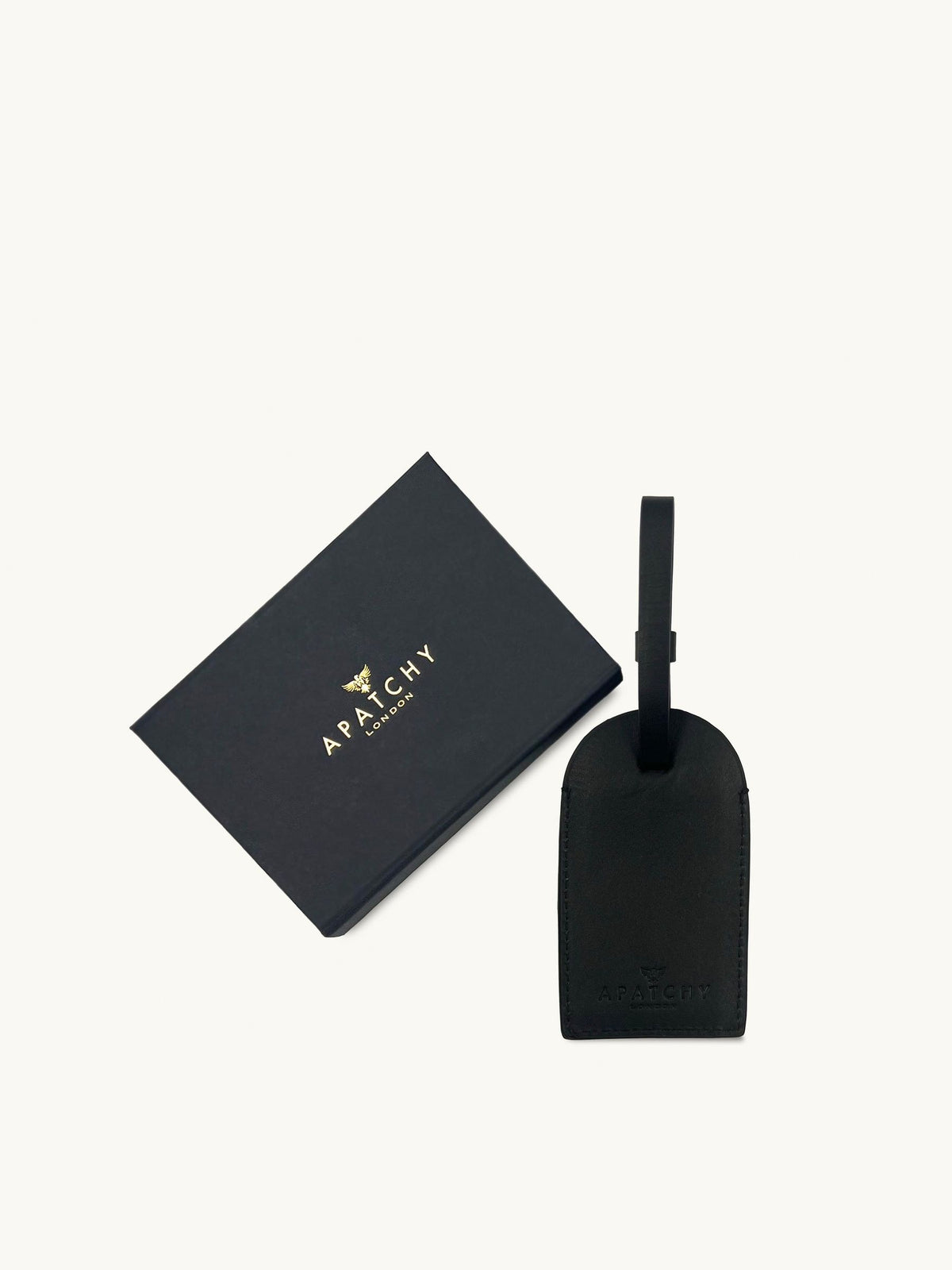 Apatchy black leather luggage tag - British product