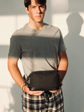 Apatchy Green waxed canvas and leather wash bag, imported from the UK