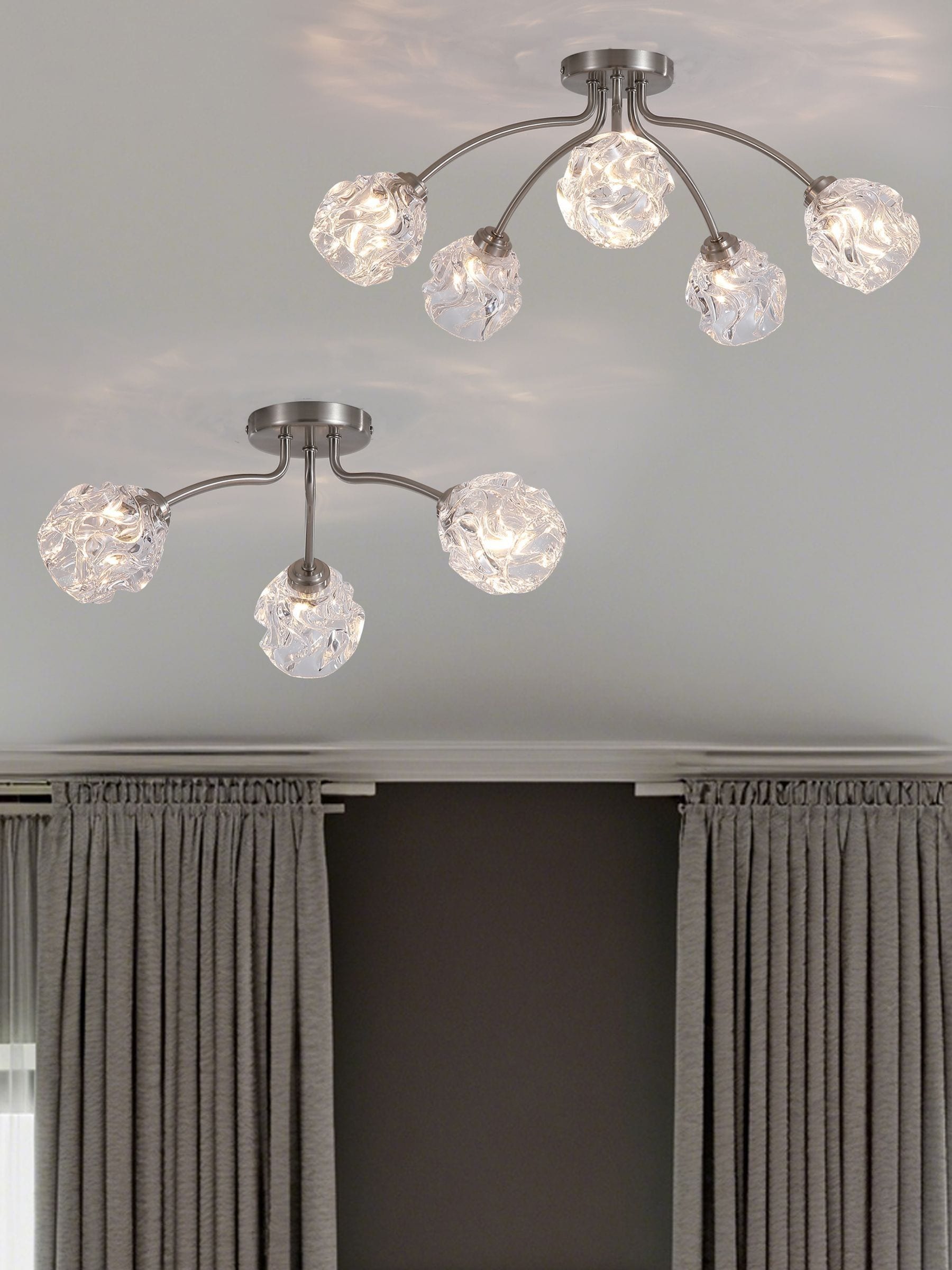 Searchlight satin nickel textured glass flush ceiling light 50cm - British product