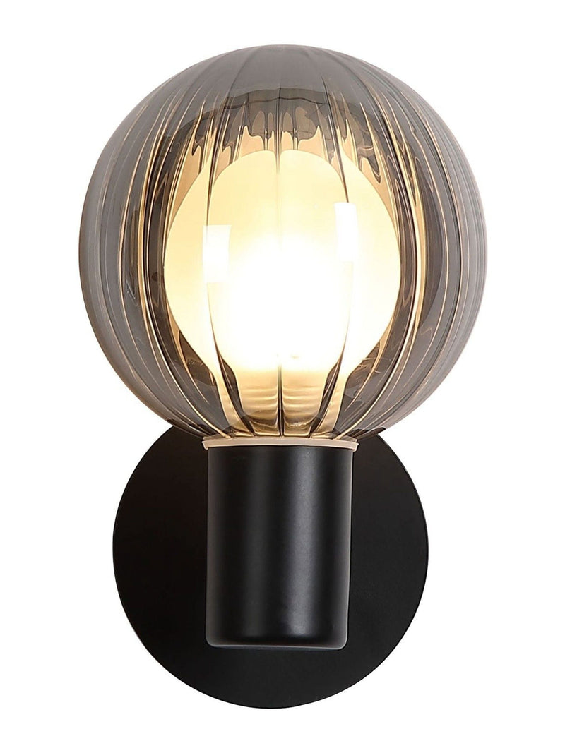 Searchlight black glass ball wall light - British product