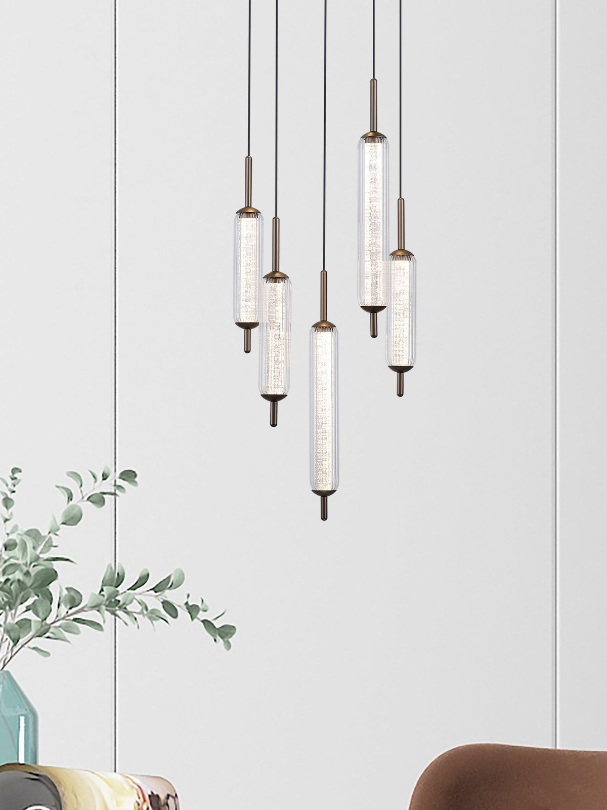 Searchlight 5-light multi drop glass pendant light, UK version