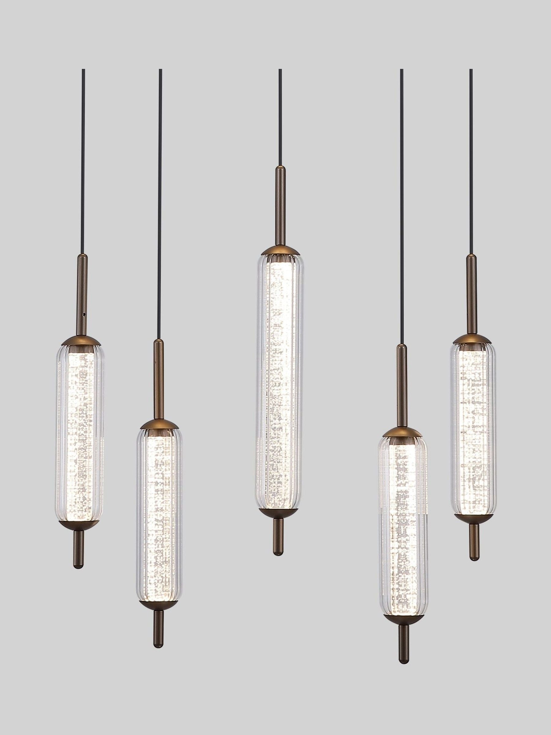 Searchlight latte and clear glass bar pendant 85cm - British product