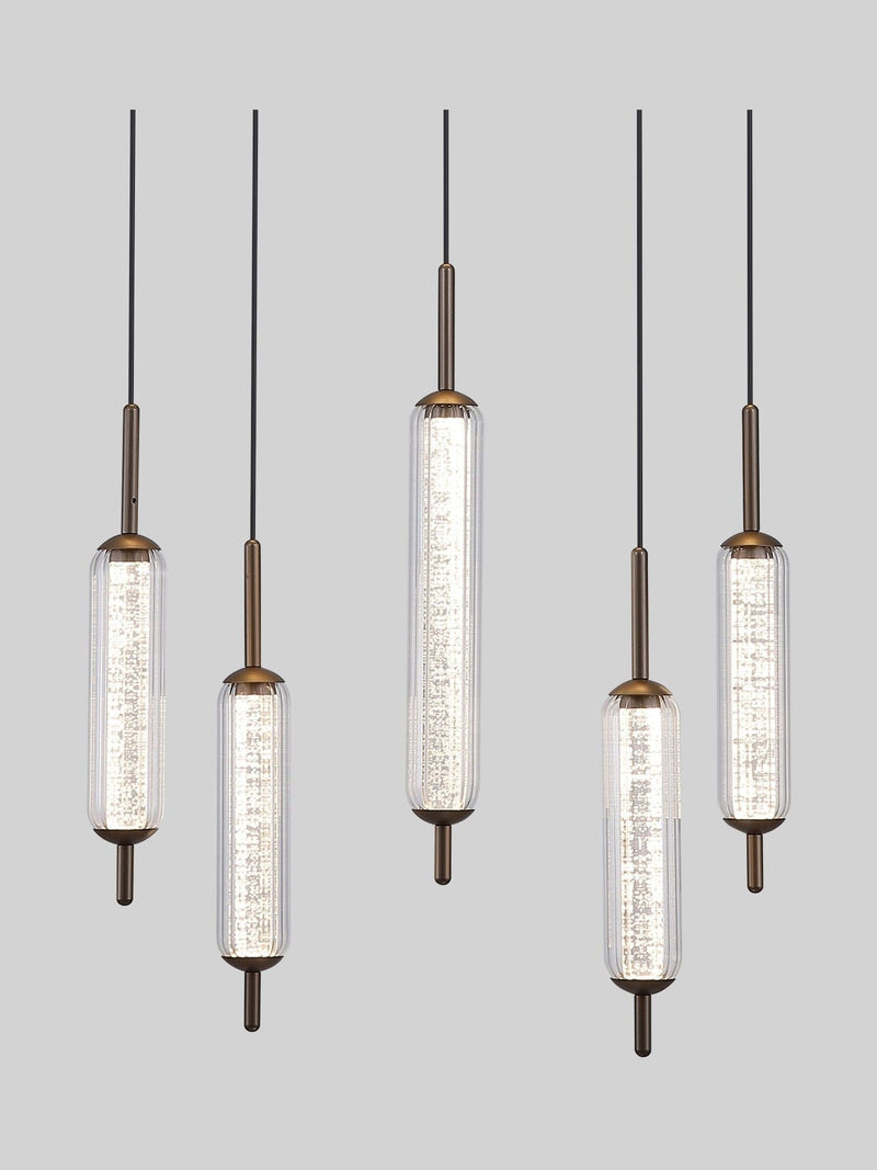 Searchlight latte and clear glass bar pendant 85cm - British product