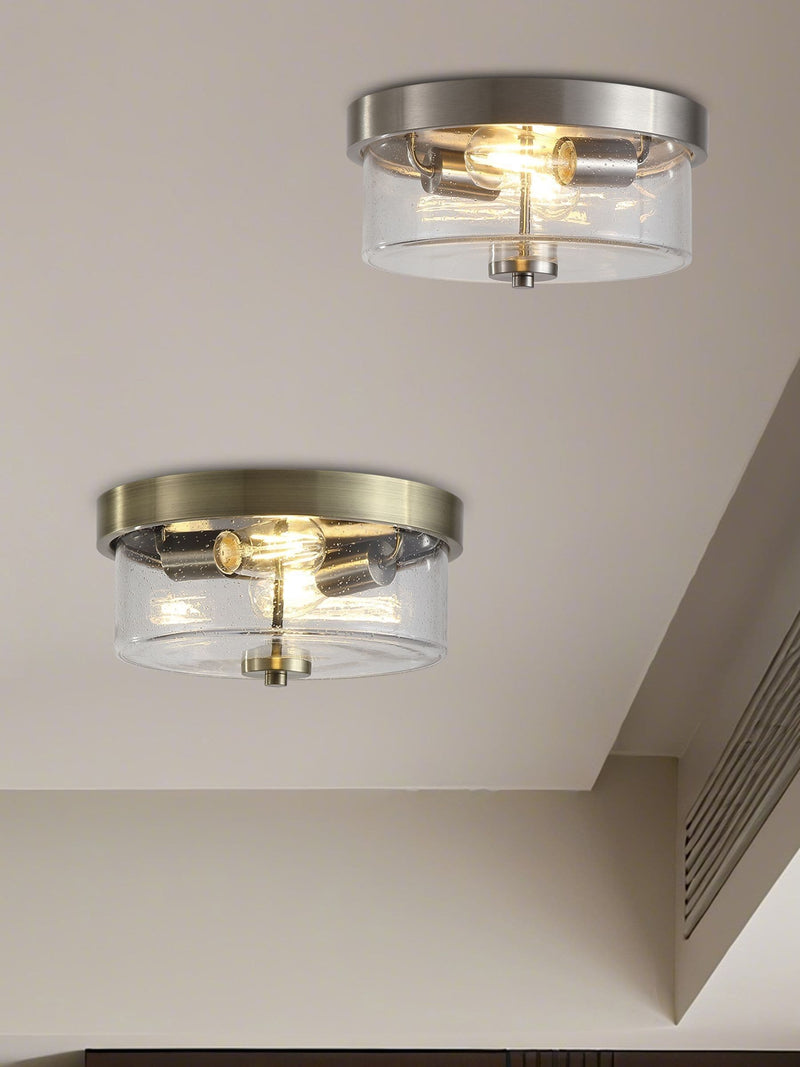 Searchlight satin silver flush ceiling light with seeded glass shade, UK version