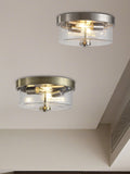 Searchlight satin silver flush ceiling light with seeded glass shade, UK version