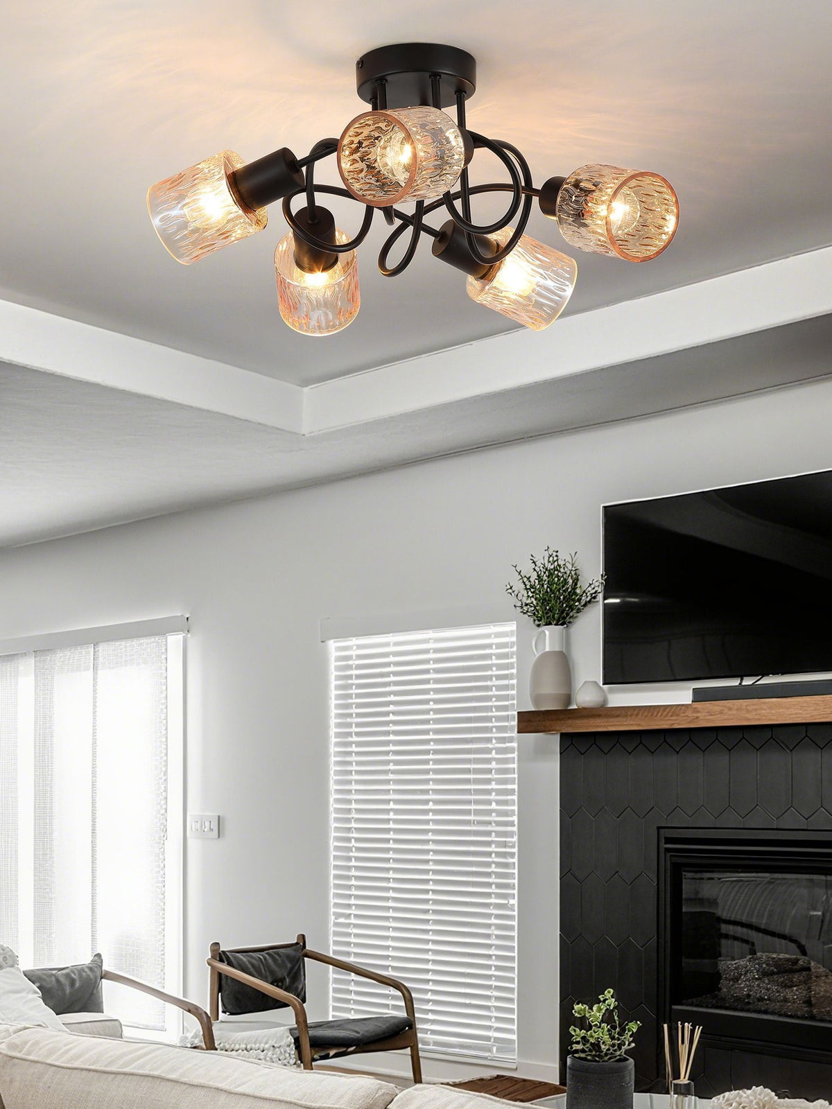 Searchlight amber and black 5-light ceiling lamp, imported from the UK