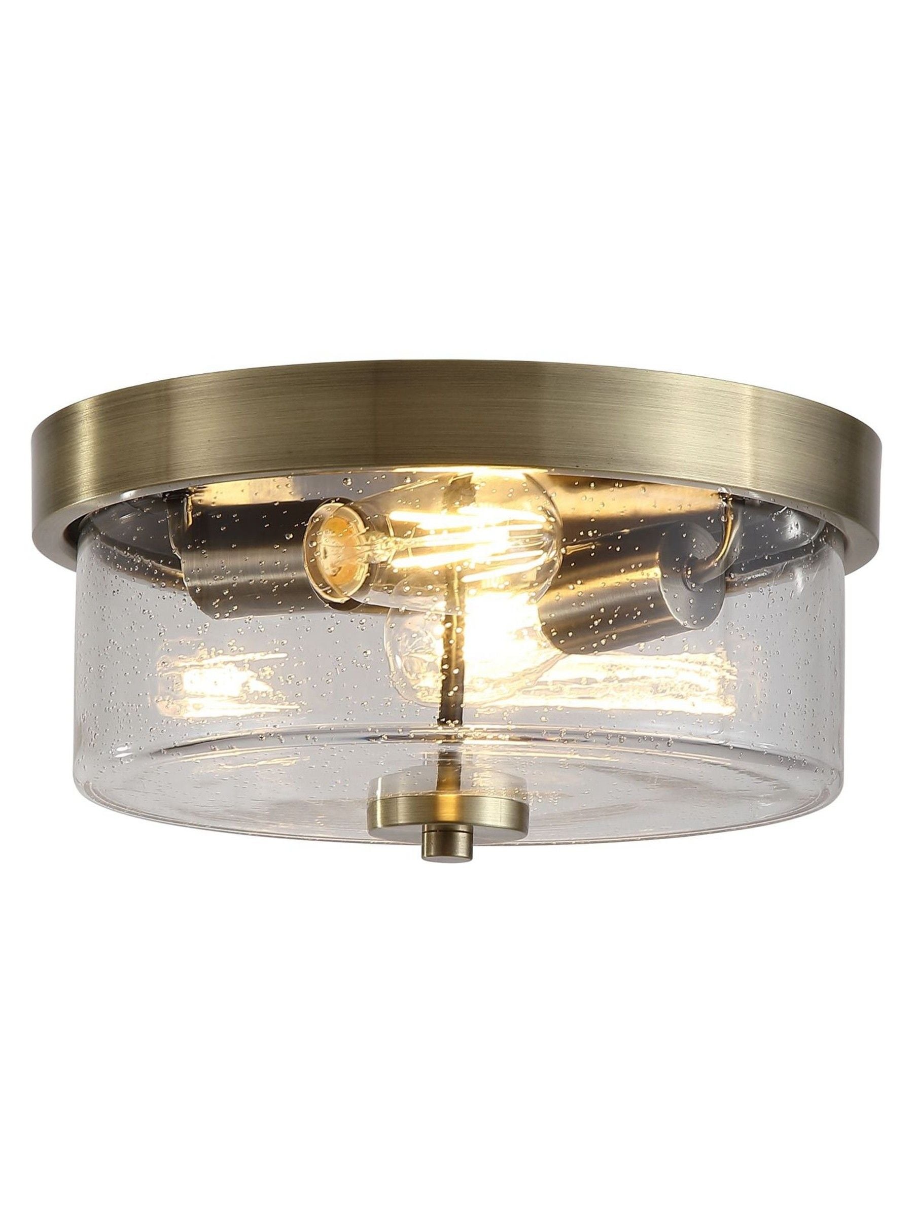 Searchlight antique brass seeded glass flush ceiling light, UK version