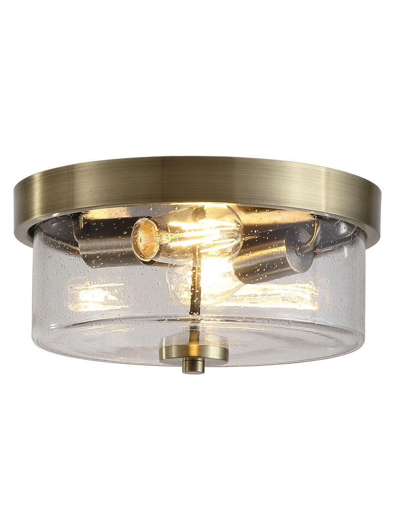 Searchlight antique brass seeded glass flush ceiling light, UK version