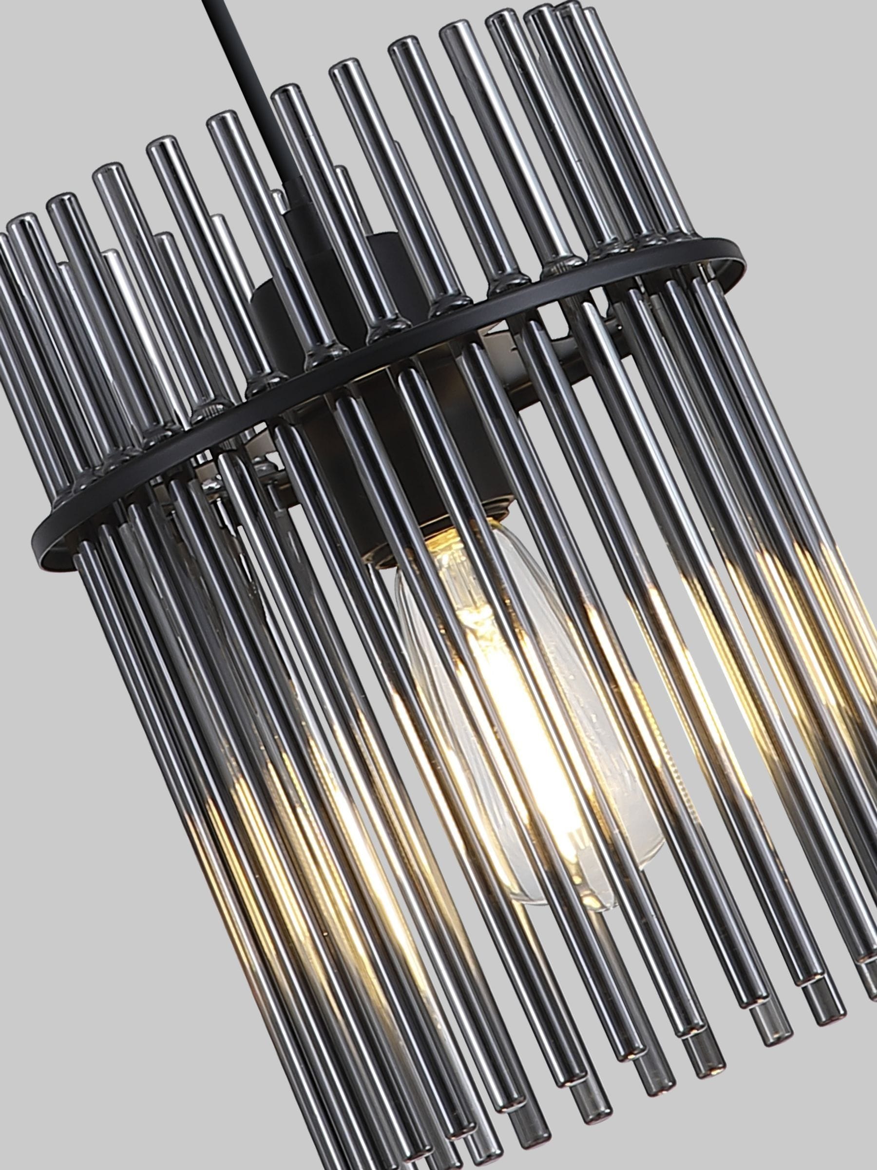 Searchlight Black Smoke glass rod pendant ceiling light, UK version