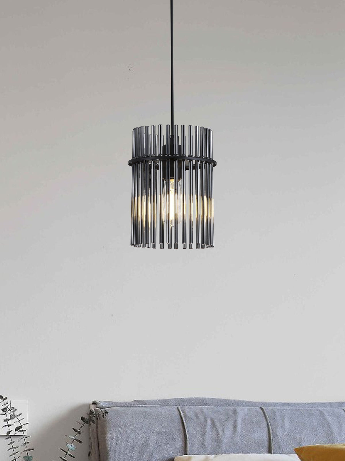 Searchlight Black Smoke glass rod pendant ceiling light, UK version