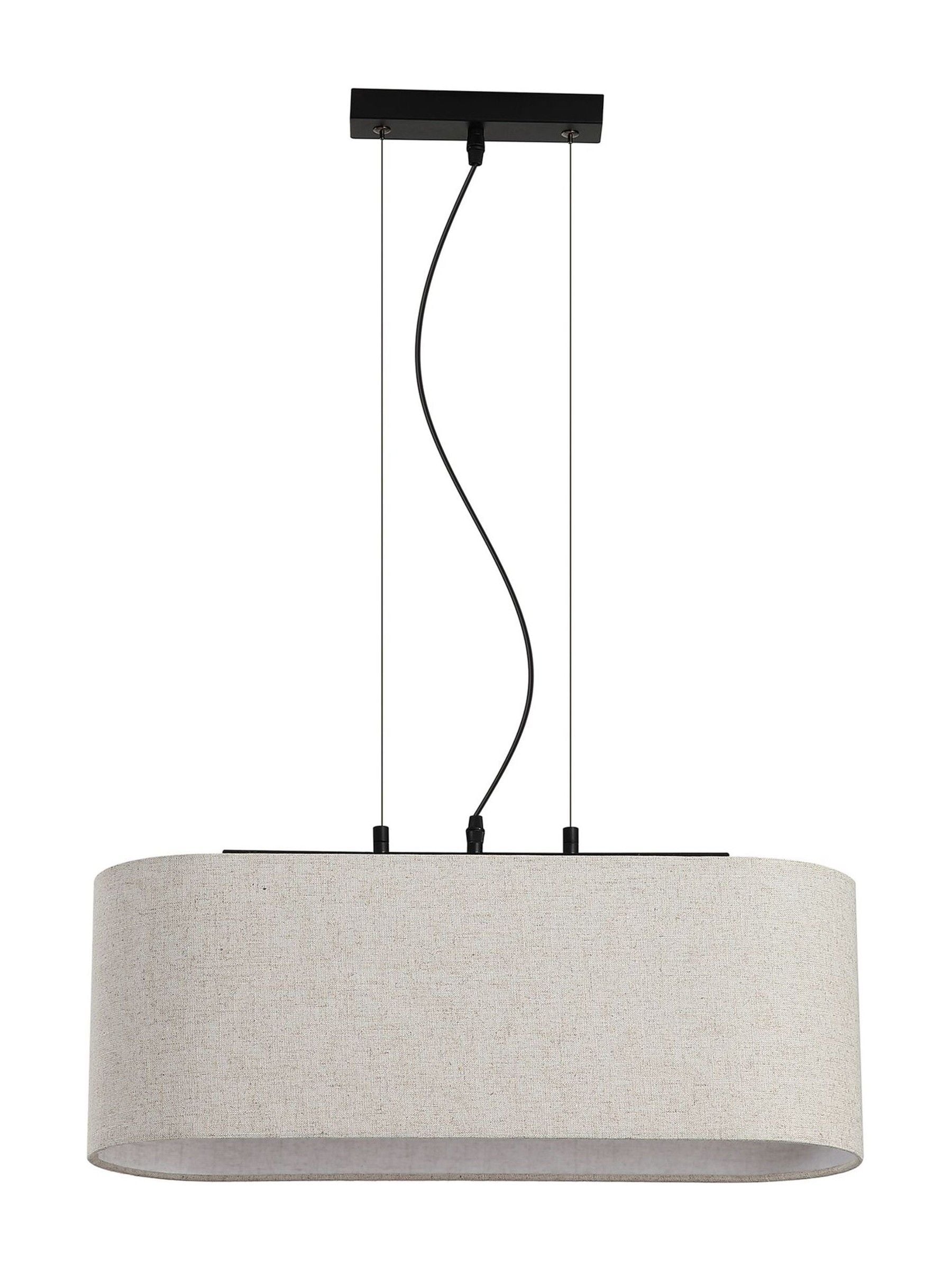 Searchlight black pendant light with oatmeal linen shade, imported from the UK