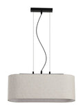 Searchlight black pendant light with oatmeal linen shade, imported from the UK