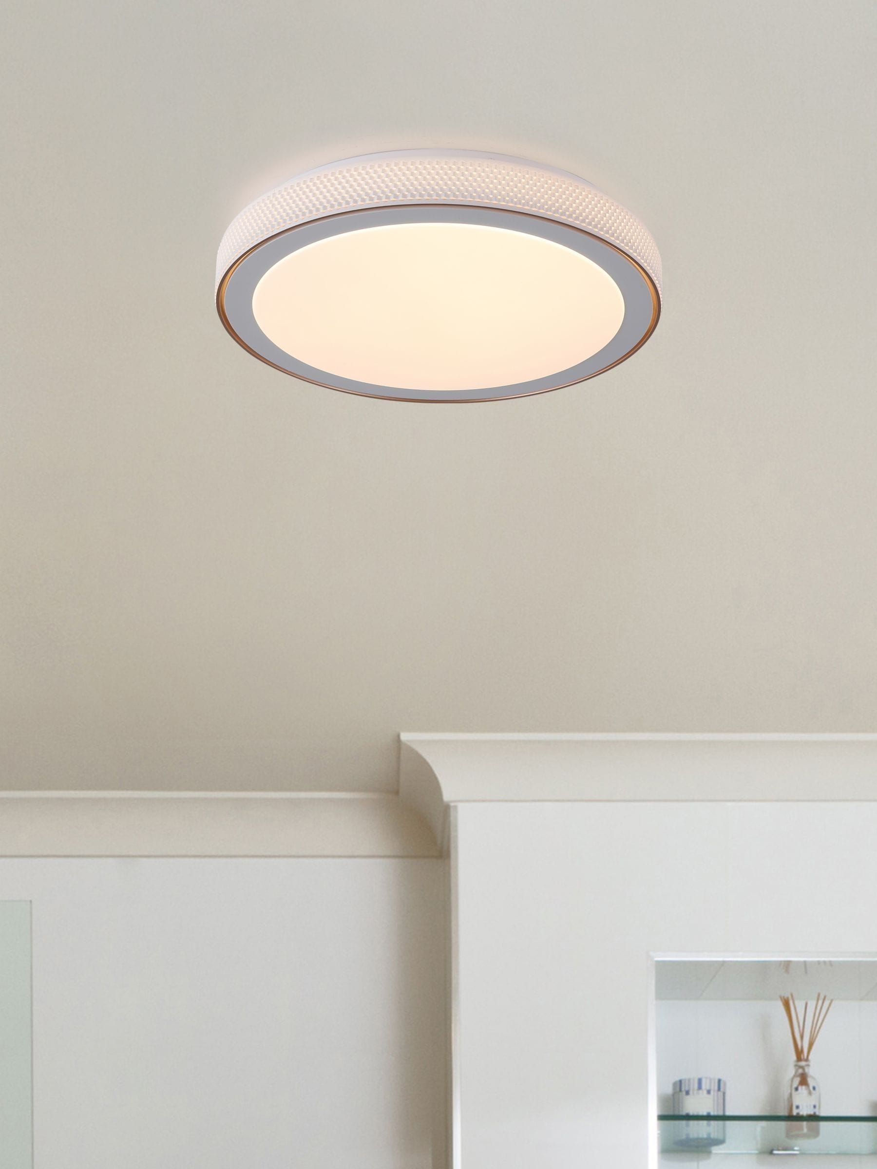 Searchlight white and gold flush ceiling light, UK version