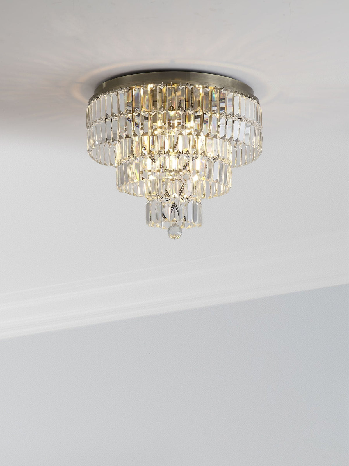 Searchlight antique brass crystal flush ceiling light (British brand)