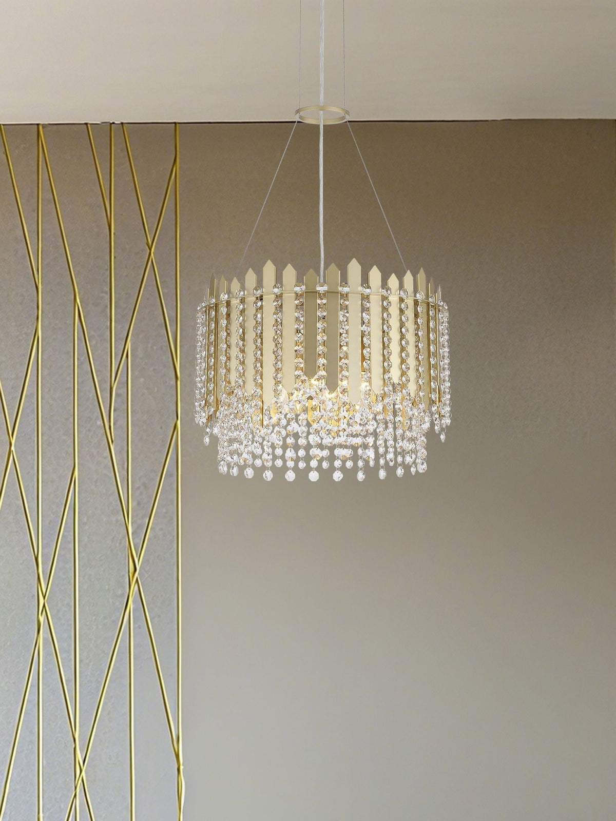 Searchlight gold clear crystal pendant ceiling light, imported from the UK