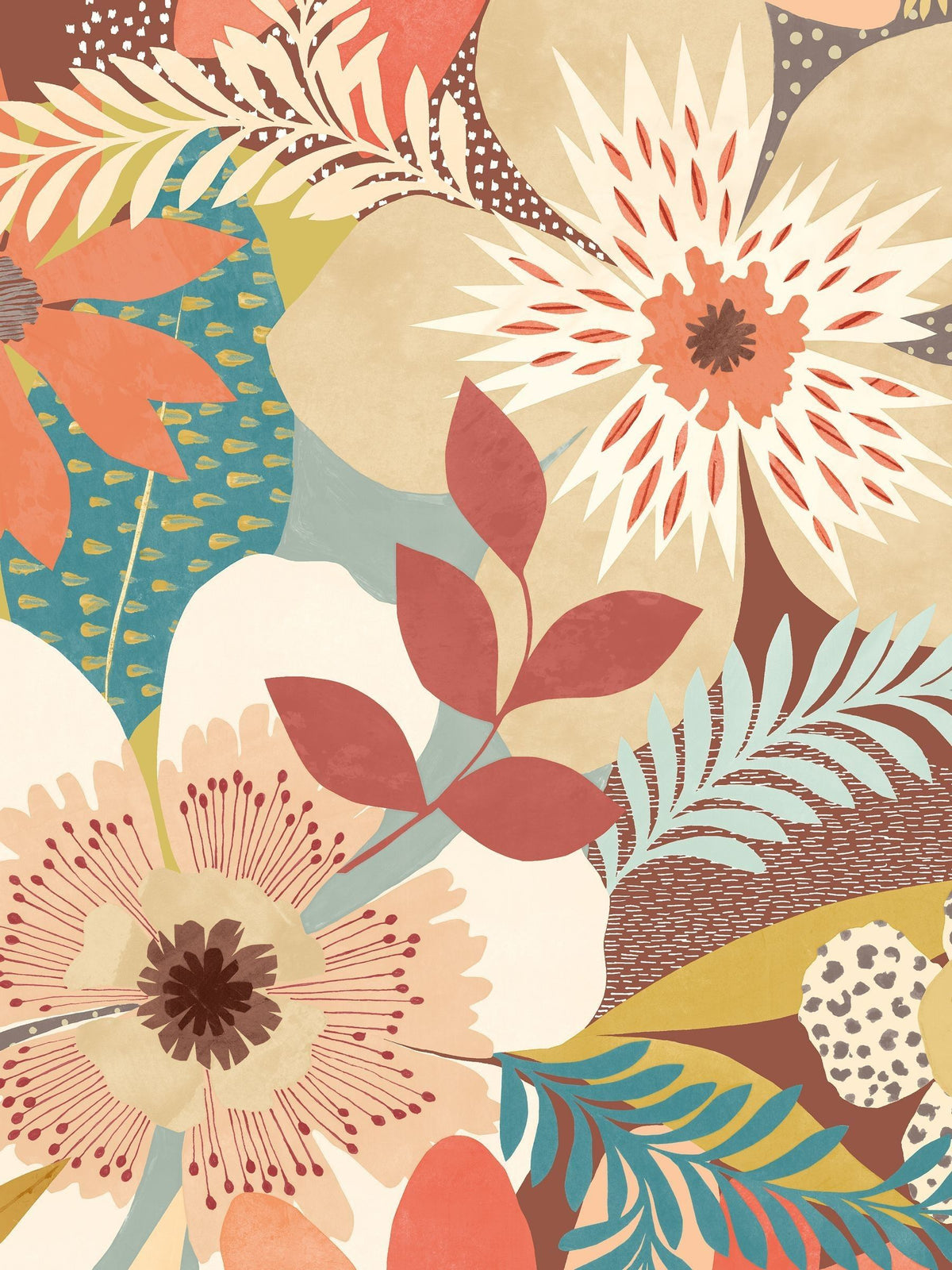 Ohpopsi Rich Ginger Floral Print wallpaper sample A4 - British product
