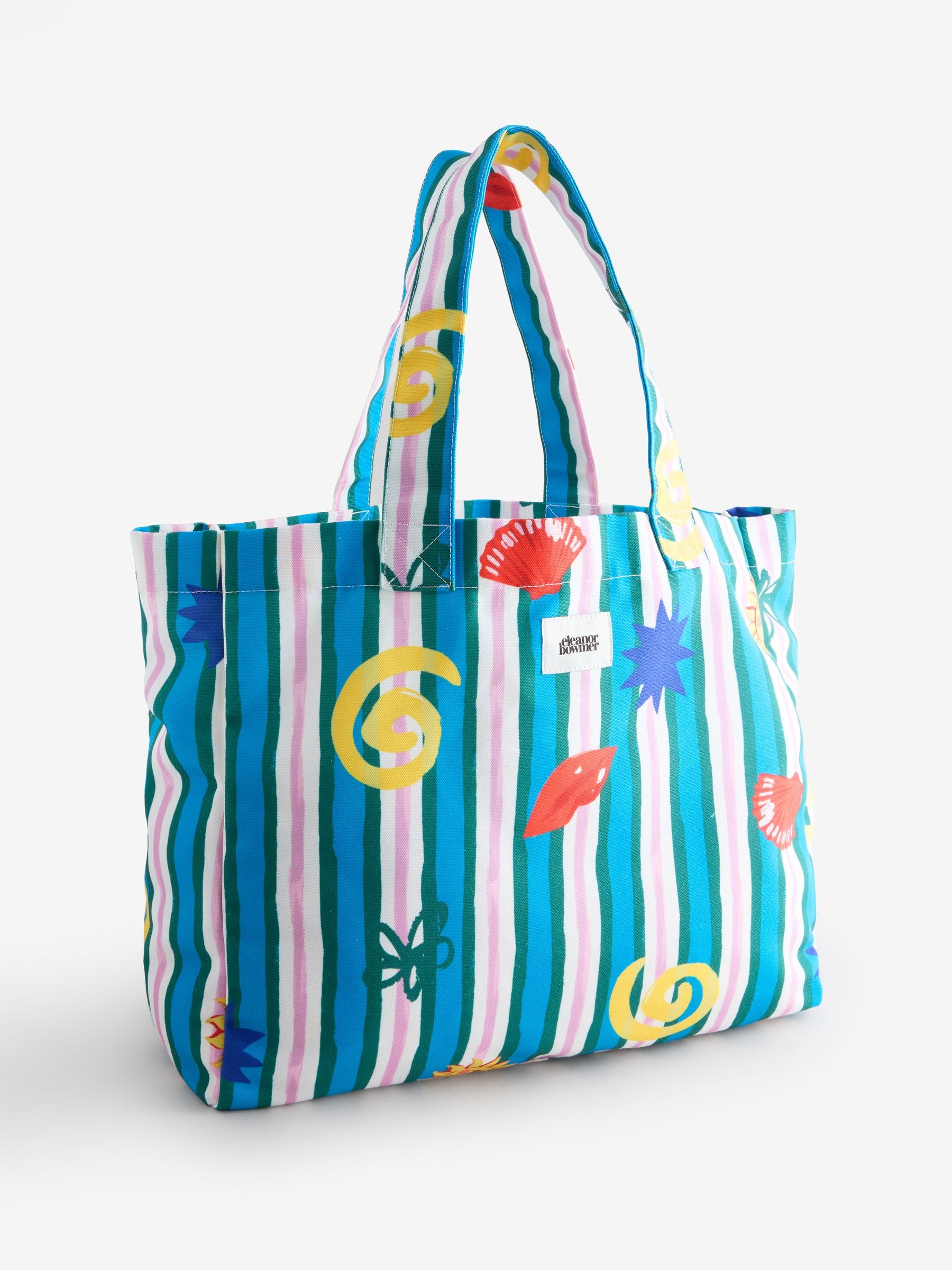Eleanor Bowmer blue green stripe tote bag 100% recycled polyester, imported from the UK