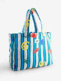 Eleanor Bowmer blue green stripe tote bag 100% recycled polyester, imported from the UK