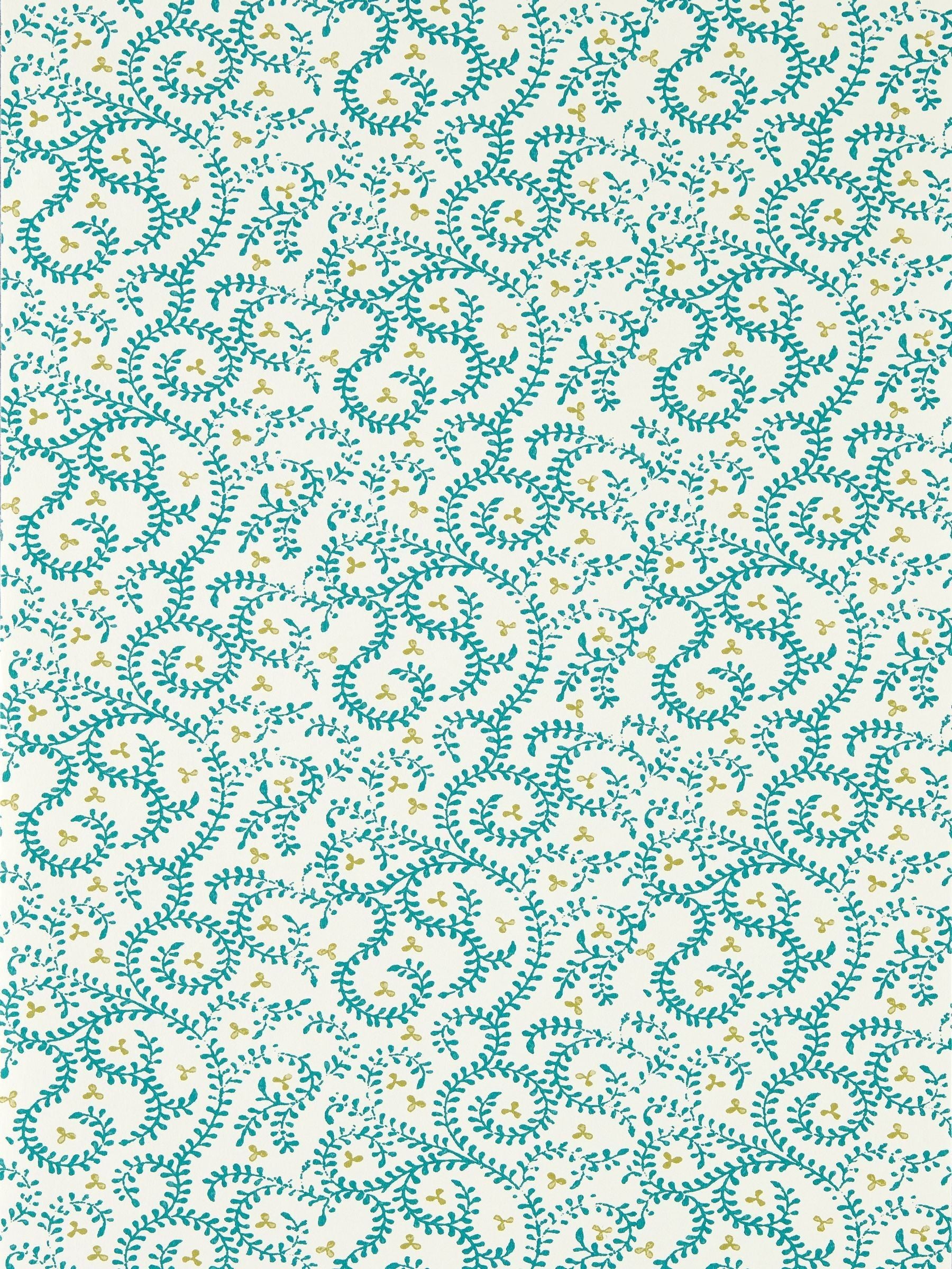 Clarke and Clarke teal Buta wallpaper sample A4 (British brand)