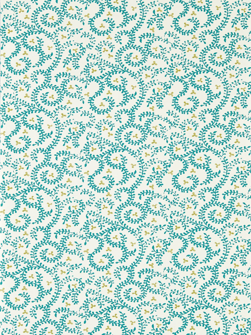 Clarke and Clarke teal Buta wallpaper sample A4 (British brand)