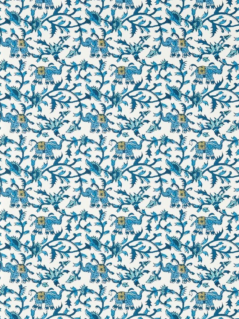 Clarke and Clarke Cobalt Hathi Indira wallpaper sample - British product