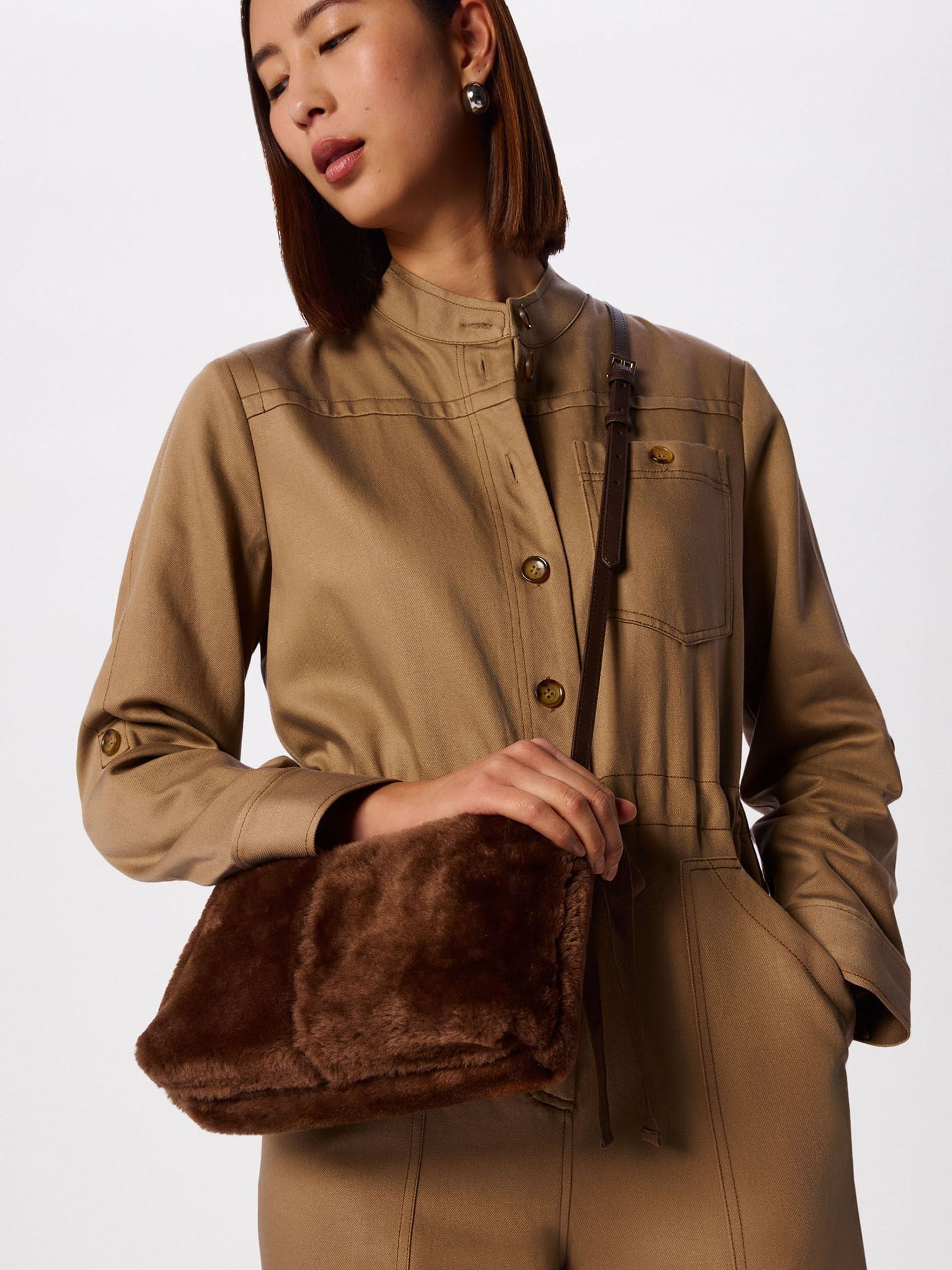 Whistles crossbody bag brown shearling, UK version