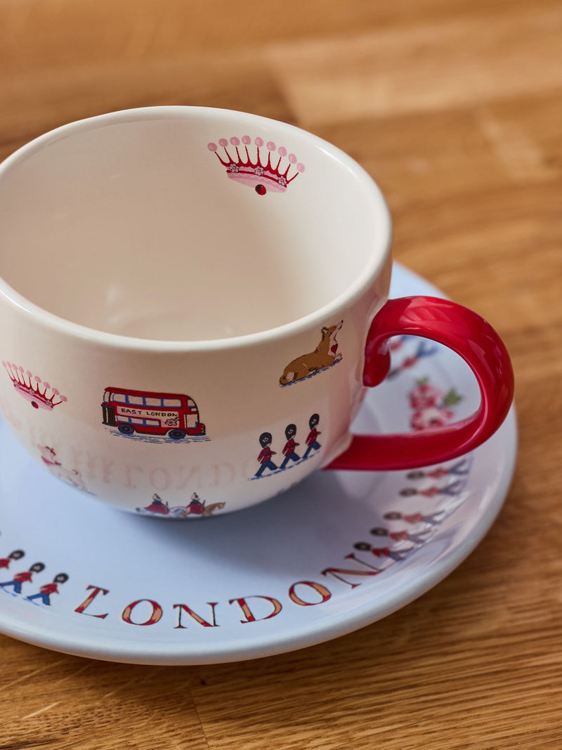 Cath Kidston blue London Town teacup and saucer set, UK version