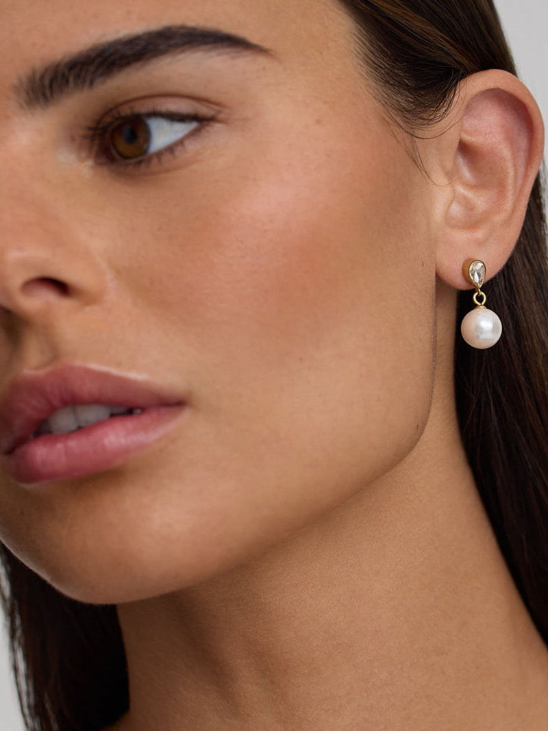 D.LOUISE gold tone pearl drop earrings, UK version