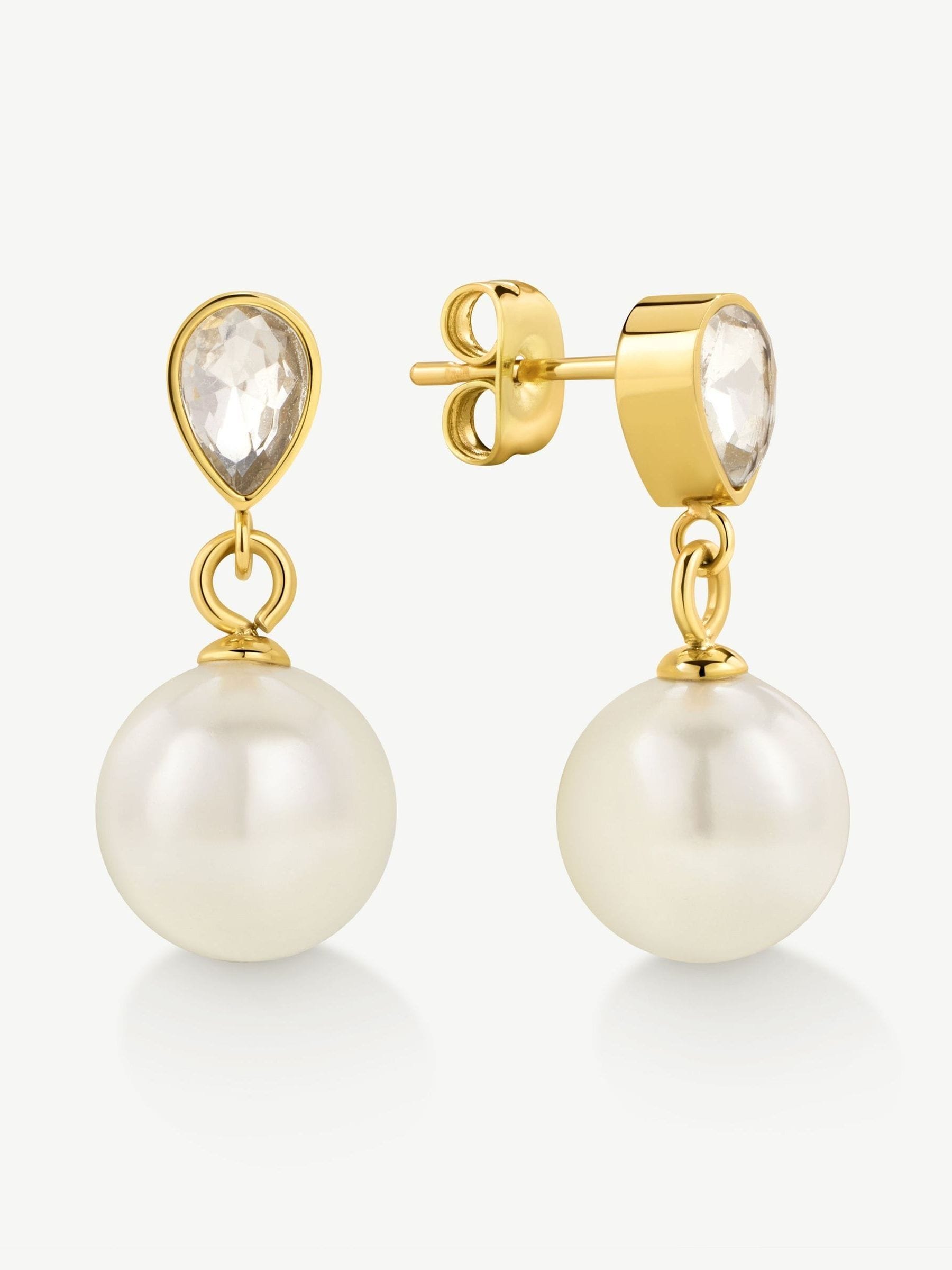 D.LOUISE gold tone pearl drop earrings, UK version