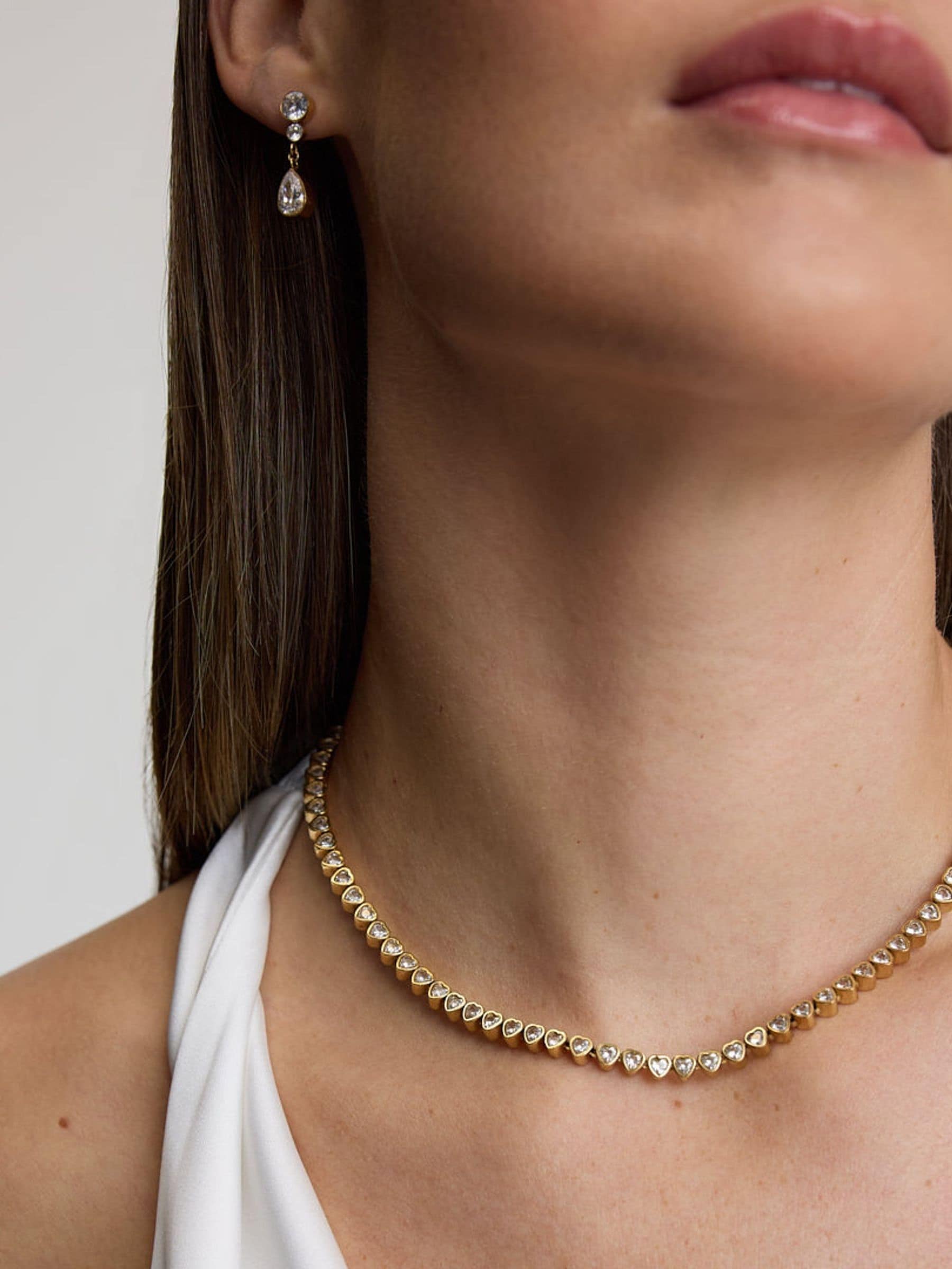 D.Louise gold tone heart bezel tennis necklace - British product