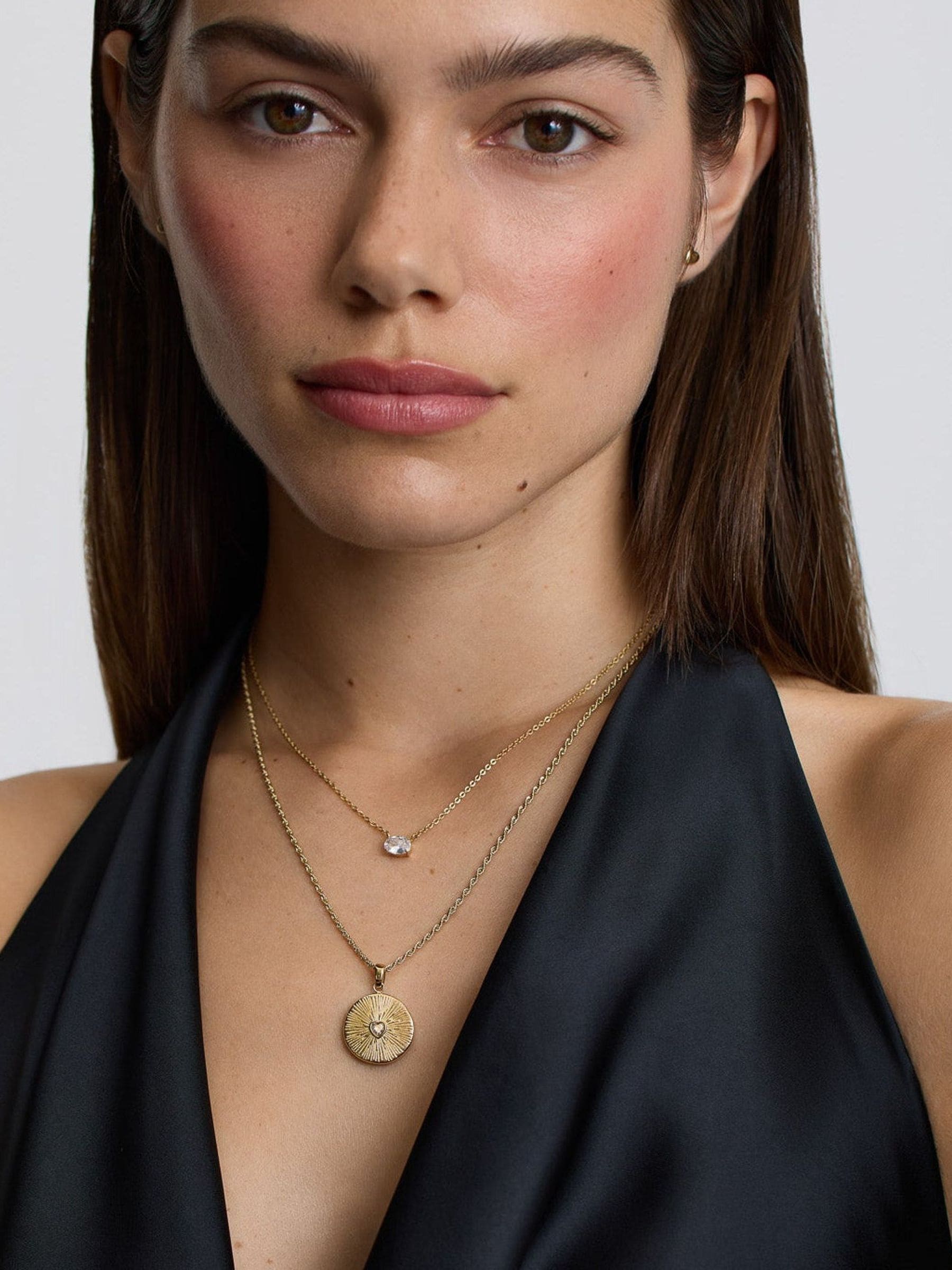 D.LOUISE gold tone heart talisman necklace with stones, imported from the UK